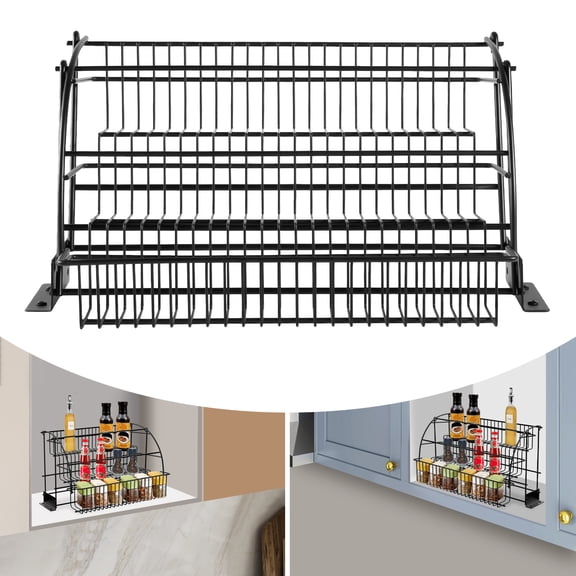 3-Tier Black Kitchen Pice Rack, Iron Cabinet-mounted Spice Rack To Place Spice Bottles, Snacks, Crafts, Toys, Small Potted Plants, Etc.