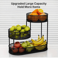 thumbnail image 1 of 3-Tier Black Metal Fruit Basket (Large Capacity, Lid), Rustproof For Fruits/Veggies/Snacks, 1 of 7