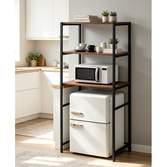3-Tier Black Mini Fridge Stand with Storage Multipurpose Organizer for Dorm, Kitchen, Pantry, Home Office, Coffee Bar