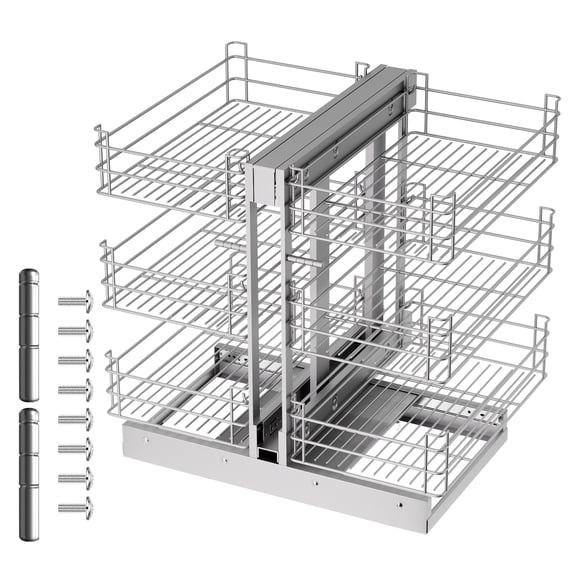 3-Tier Blind Corner Cabinet Pull Out Organizer, 108 LBS Load, 6 Adjustable Shelves, 26.8x17.9x23.6 Inch, Stainless Steel, Soft-Close for Kitchen or Bathroom Blind Corner Cabinet