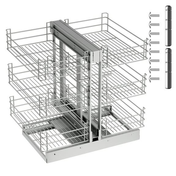 3-Tier Blind Corner Cabinet Pull Out Organizer, Left & Right Open, 6 Separate Storage Shelves, 108 LBS Load Capacity, Soft-Close, Polished Chrome for Kitchen or Bathroom Blind Corner Cabinet
