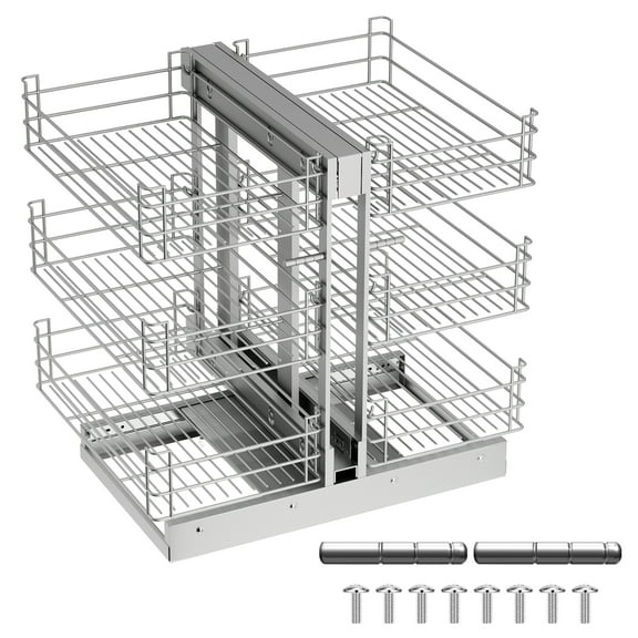 3-Tier Blind Corner Cabinet Pull Out Organizer, Silver, 108 LBS Load Capacity, 6 Separate Shelves, Polished Chrome, Left & Right Open for Kitchen or Bathroom Blind Corner Cabinet
