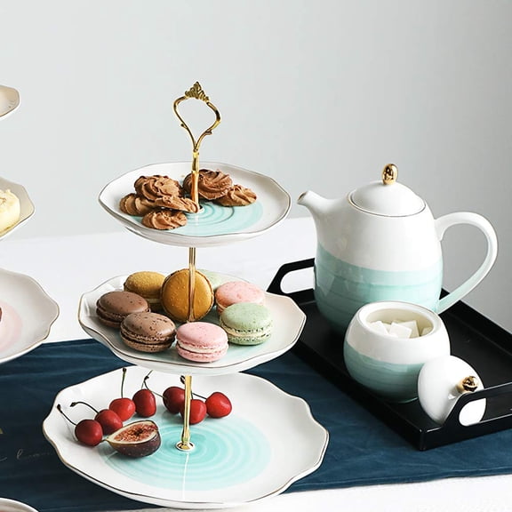 3 Tier Blue Ceramic Cake Stand Dessert Cupcake Serving Platter For Tea Party Birthday Wedding