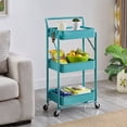 thumbnail image 1 of 3 Tier Blue Metal Shelves Storage Utility Rolling Cart with Foldable Feature Bar Cart for Storage, 1 of 8