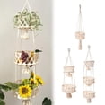 thumbnail image 1 of 3-Tier Boho Macrame Hanging Fruit Basket, 43-Inch Hand-Woven Cotton Rope Vegetable Organizer, Space-Saving Kitchen Storage and Indoor Plant Hanger, Cream White, 1 of 8