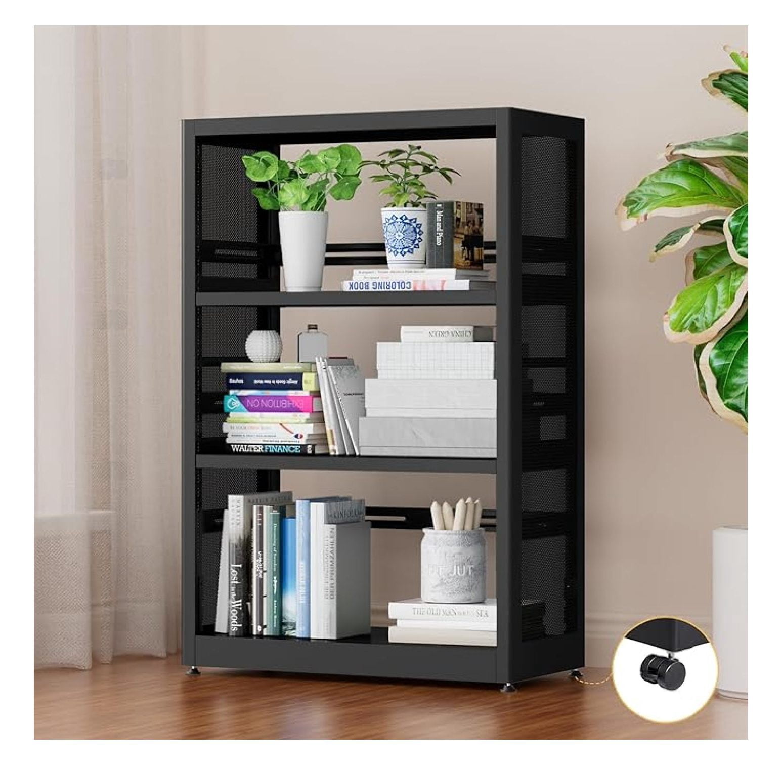 Picture of 3-Tier Book Shelf,Black Bookcase,Tall Bookshelf with Adjust Shelves ...