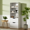 thumbnail image 1 of 3-Tier Bookcase with 2 Drawers, 63" Open Bookshelf with Storage, 3 Shelf Bookcase with Adjustable Shelf, Modern Bookshelf, Open Shelves Bookshelf for Study, Bedroom & Home Office, White, 1 of 9