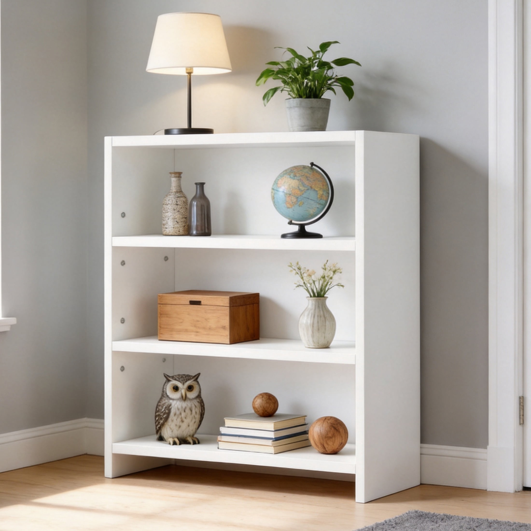 3-Tier Adjustable Open Bookcase, Freestanding White Wood Storage Shelf, 88lbs Load Capacity Display Rack for Bedroom, Living Room, Home Office