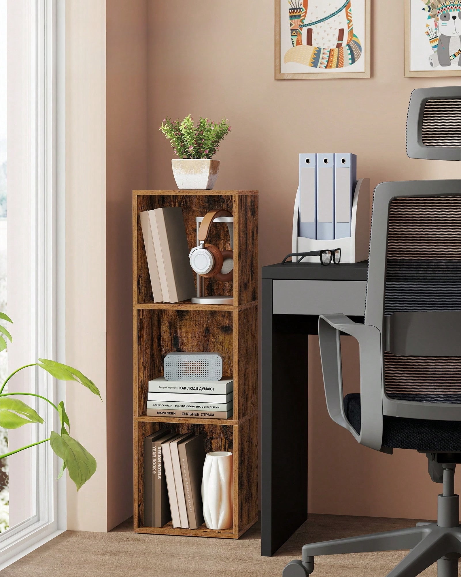 3-Tier Bookcase, Compact Open Storage Shelf, Small Bookshelf with ...