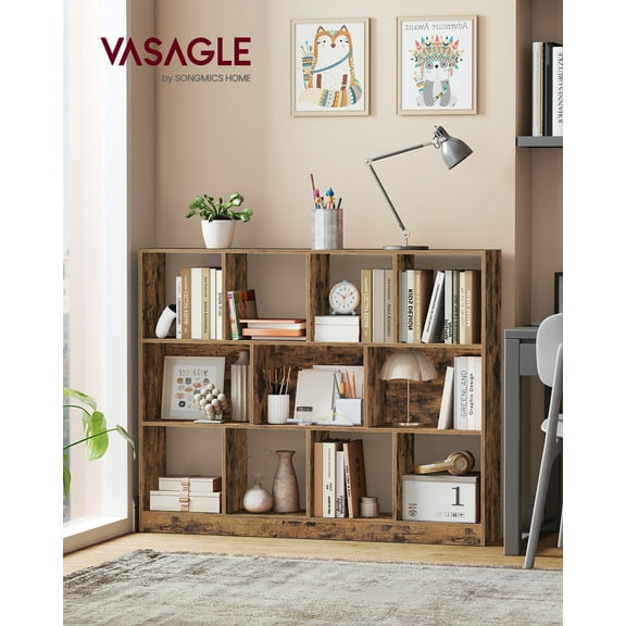 3-Tier Bookcase, Open Shelf Organizer for Living Room/Office, Space-Saving Design, Tool-Free Assembly, Rustic Brown