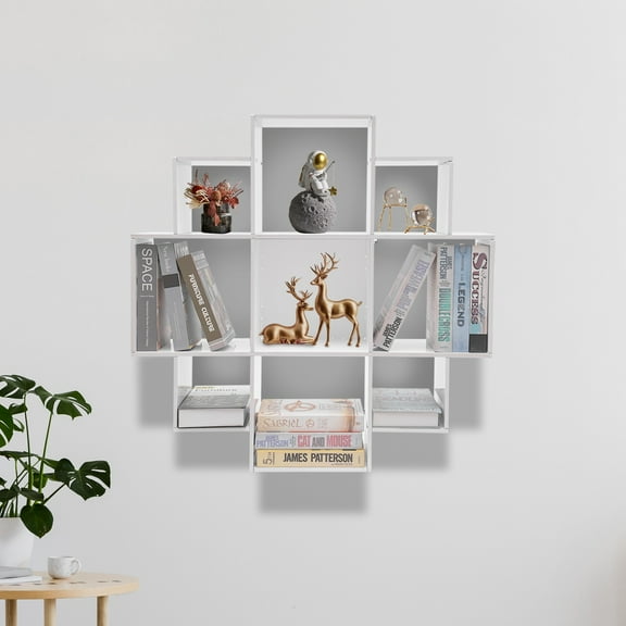 3-Tier Bookcase Wall Mounted Book Shelf Modern Floating Shelf Bookcase with 9 Compartments, Floating Cube Shelves, for Study, Office, Kitchen, Bedroom, and Living Room (White)