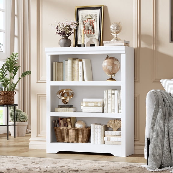 3 Tier Bookshelf, 39" Tall Farmhouse Bookcase - with Adjustable Shelves, Floor Standing Open Display Storage Rack with Anti-Slip Design for Home Office, Balcony, Library, Study / Living Room, White