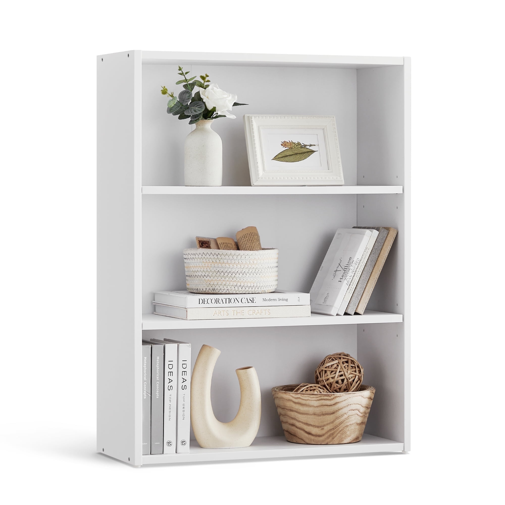 White 3-Tier Adjustable Standard Bookcase with Closed Back