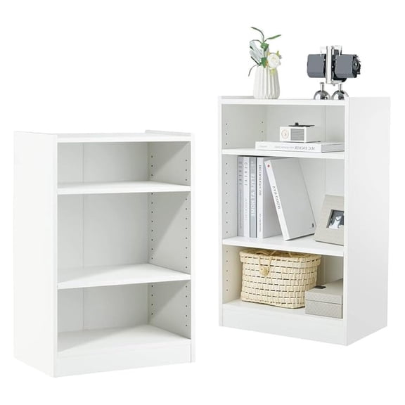 3-Tier Bookshelf, Small Bookcase with 18 Positions Adjustable Shelves, 29.5 Modern Display Shelves, 3 Cube Storage Organizer for Home, Office & School (2, White)