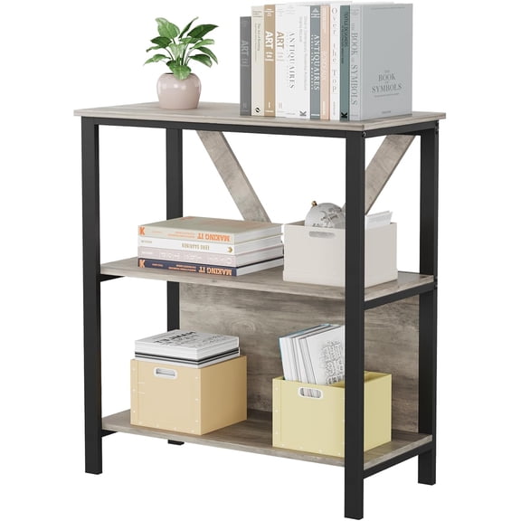 3-Tier Bookshelf with Smart LED Lights, Open Display Shelves, Wood & Metal Corner Storage Organizer for Books, DVDs, CDs, for Bedroom, Home Office, Kitchen, Living Room