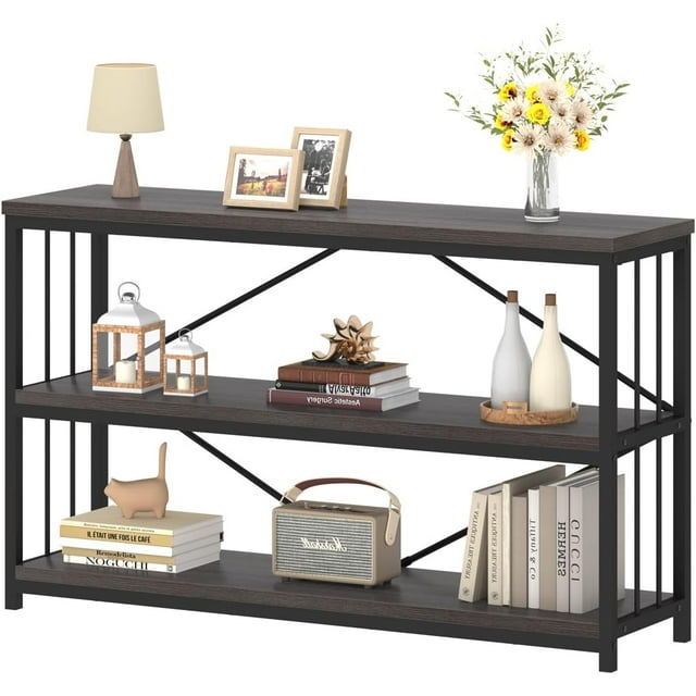 3 Tier Bookshelf Storage Organizer Industrial Short Wide Open