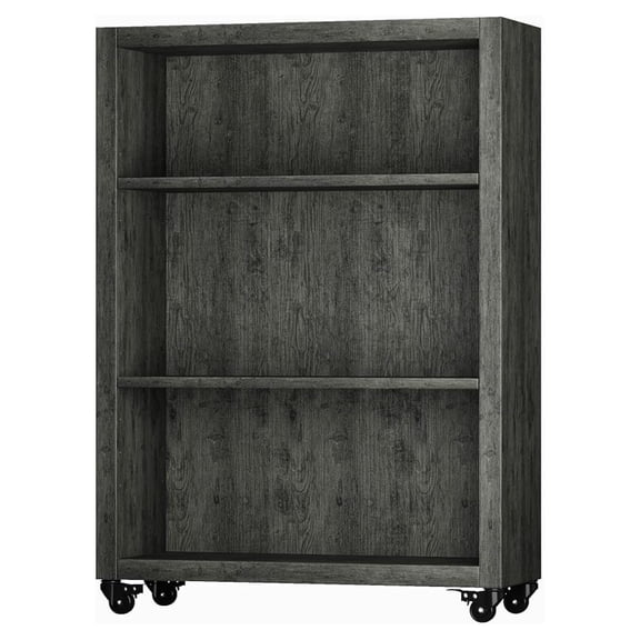 3-Tier Bookshelf with Wheels Book Storage Organizer Bookcase Floor Standing Fixed Shelves Adjustable Shelf Display Shelves Cabinet for Living Room/Bedroom/Office (French Oak)