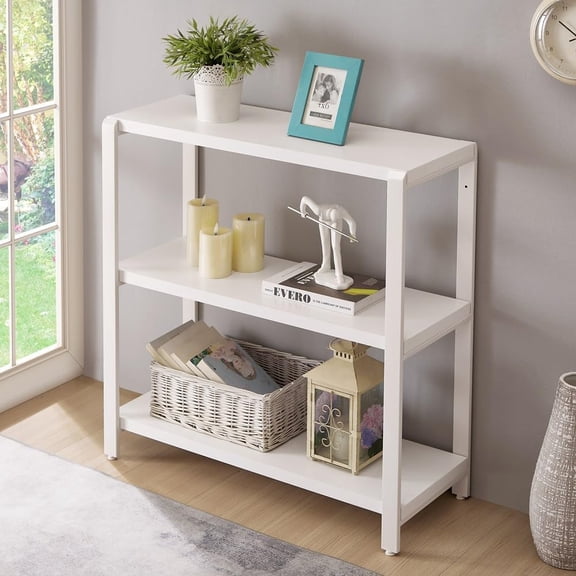 3-Tier Bookshelf and Bookcase, Rustic Wood and Metal Book Shelves, Industrial Shelving Unit for Living Room Bedroom, White Oak