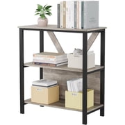 3-Tier Bookshelf with LED Lights, Wood Bookcase with Open Display Shelves and Steel Frame for Living Room Home Office, Grey