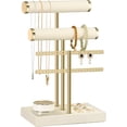 thumbnail image 1 of 3 Tier Bracelet Holder Display - Detachable T Bar Beige Velvet Bracelet Holder, Jewelry Holder Organizer for Bracelet, Necklace, Earrings, Rings, 1 of 7