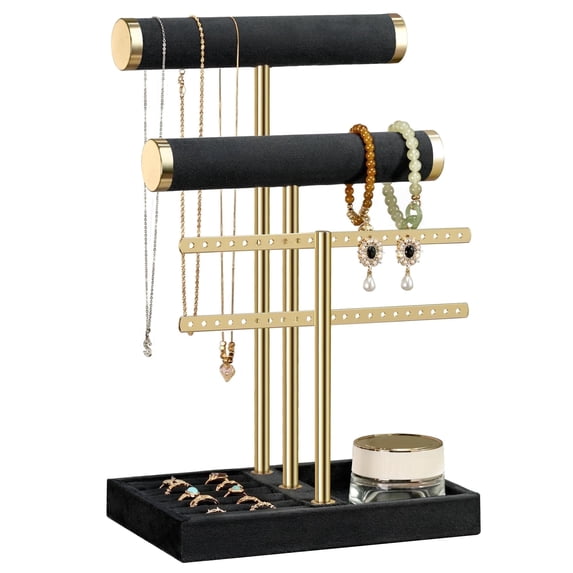 NIFFGAFF 3 Tier Bracelet Holder Display - Detachable T Bar Black Velvet Bracelet Holder, Jewelry Holder Organizer for Bracelet, Necklace, Earrings, Rings