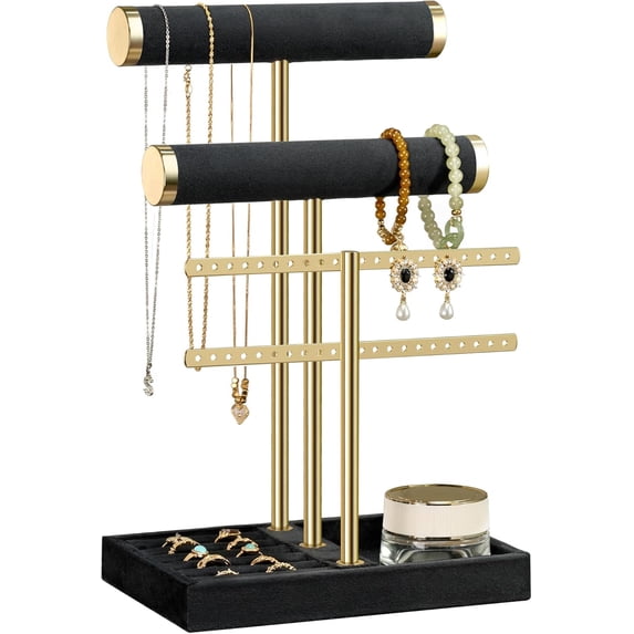 3 Tier Bracelet Holder Display - Detachable T Bar Black Velvet Bracelet Holder, Jewelry Holder Organizer for Bracelet, Necklace, Earrings, Rings