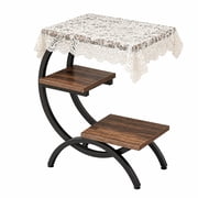 3-Tier C-Shaped End Table, Heavy-Duty Industrial Couch Side Table with Storage Shelves, Compact Laptop Desk & Snack Table for Small Spaces, Rustic Brown