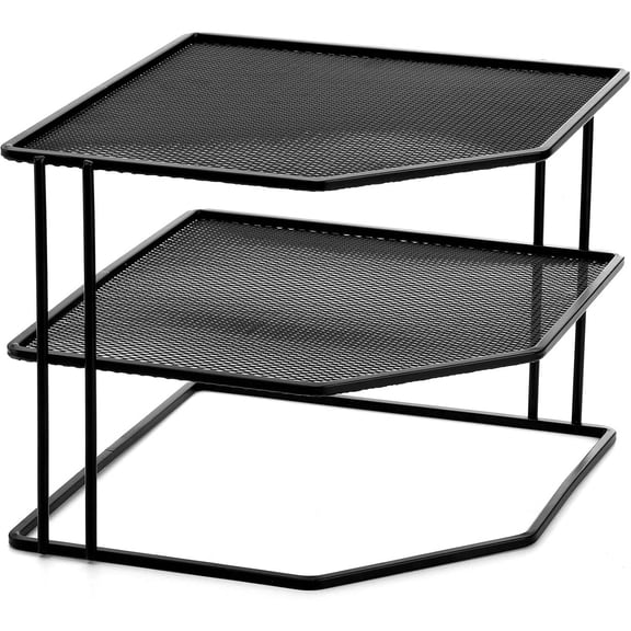 3-Tier Cabinet Corner Shelf, Metal Wire Plate Rack Kitchen Counter Corner Organizer for Cups, Dishes, Cupboard, Pantry, Black Elegant Finish