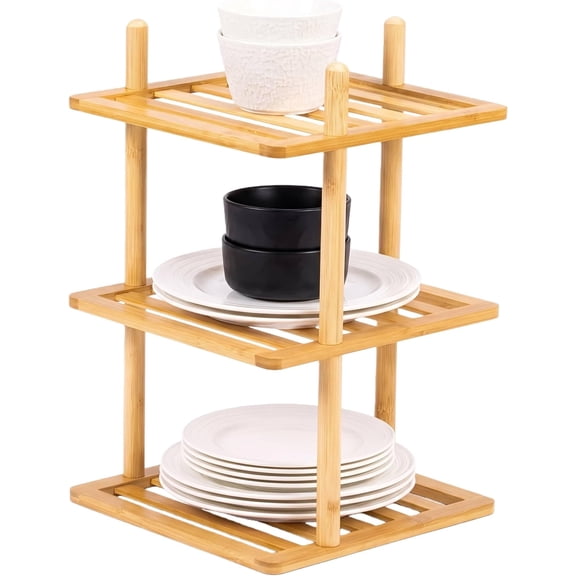 3-Tier Cabinet Organizer Shelf -  Corner Rack for Kitchen Counter, Cabinet Space Saver for Plates, Dishes, Bowls, Bread - Pantry and Bathroom Storage or Countertop(1, 3Tier-Large-6.7"H)