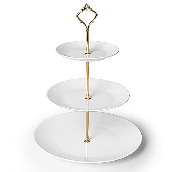 3-Tier Cake Stand, Ceramic Cupcake Dessert Stand, Tiered Serving Trays for Parties, Birthday and Wedding (Gold)