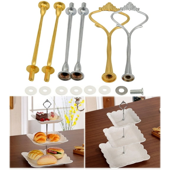 3 Tier Cake Stand Fitttings Kits Fruit Cake Plate Handle Fitting Cupcake Hardware Rod Stand Holder Cake Tier Stacking Kit Gold 1Set