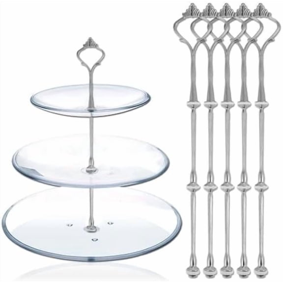 3 Tier Cake Stand Hardware Kits Heavy Duty for Tiered Fruit Cake Plate Stand Stable Handle Fitting Hardware Rod Cupcake Holder Support Silver Crown 5 Sets(Plate not Included)