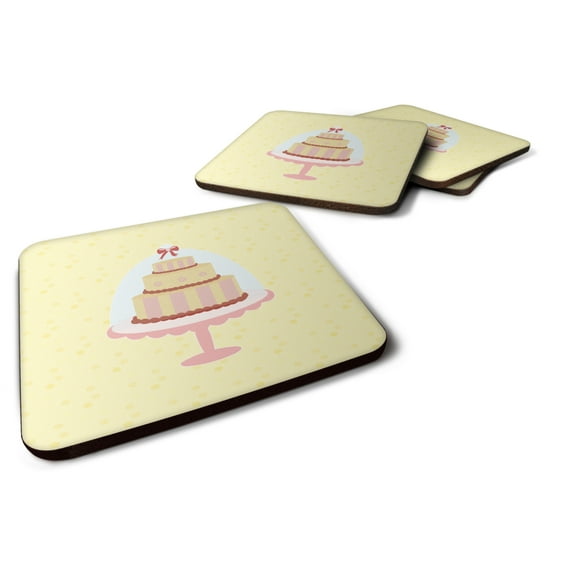 3 Tier Cake on Yellow Foam Coaster Set of 4