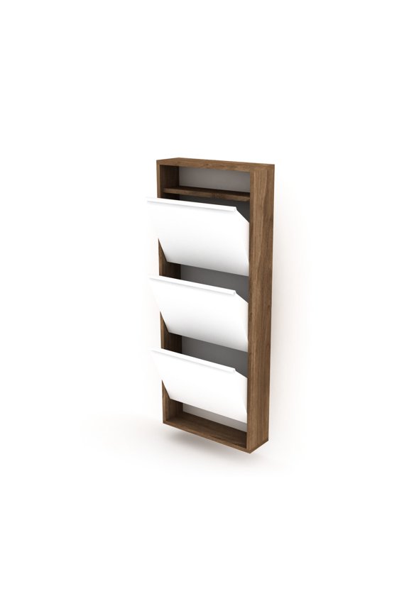 3 - Tier California Walnut Shoe Rack Storage / Hide Shoes in a Practical Way