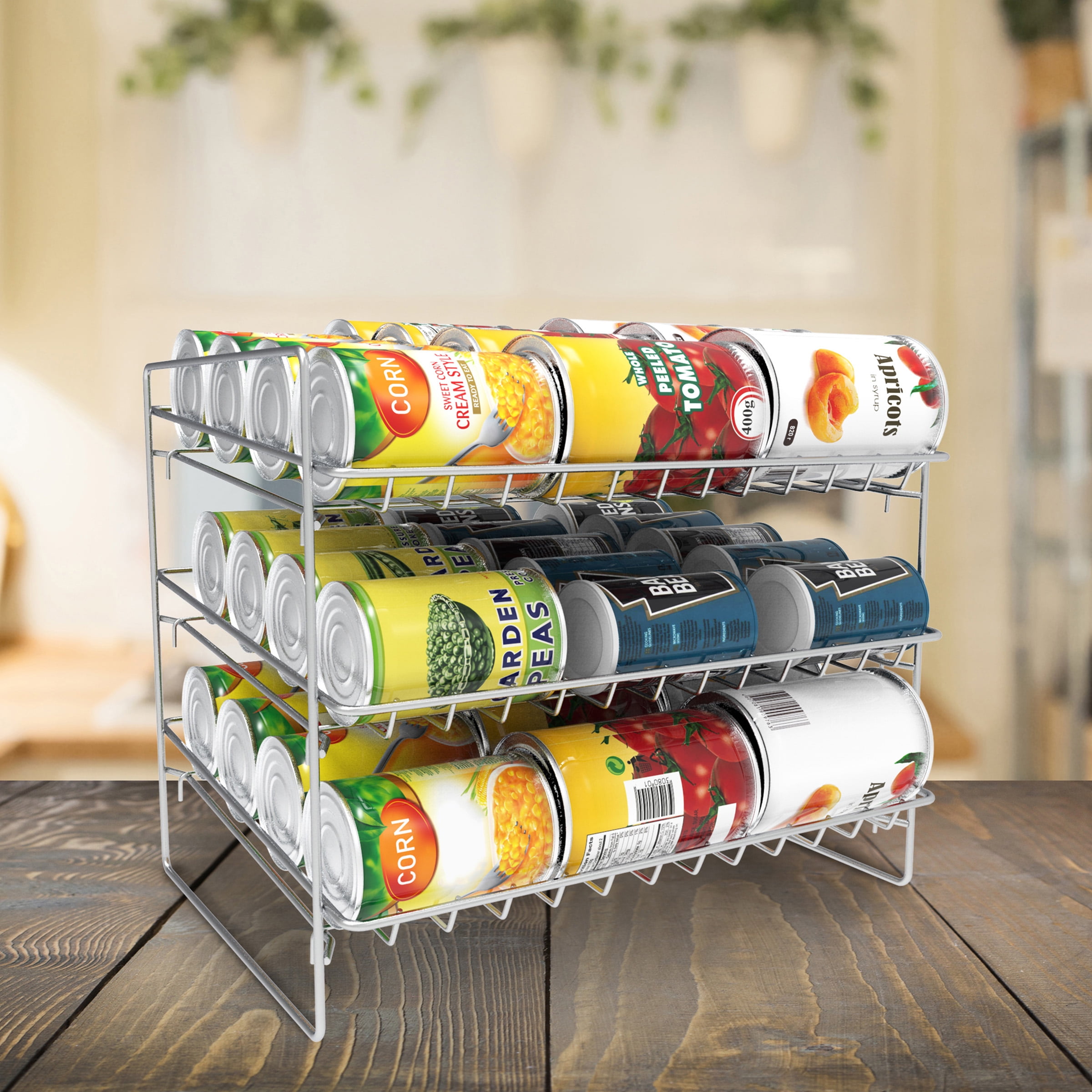 Brown Wood and Acrylic Wall Mounted or Tabletop Stacking Can Organizer  Dispenser Rack, Holds 12 Canned Food or Soda Cans