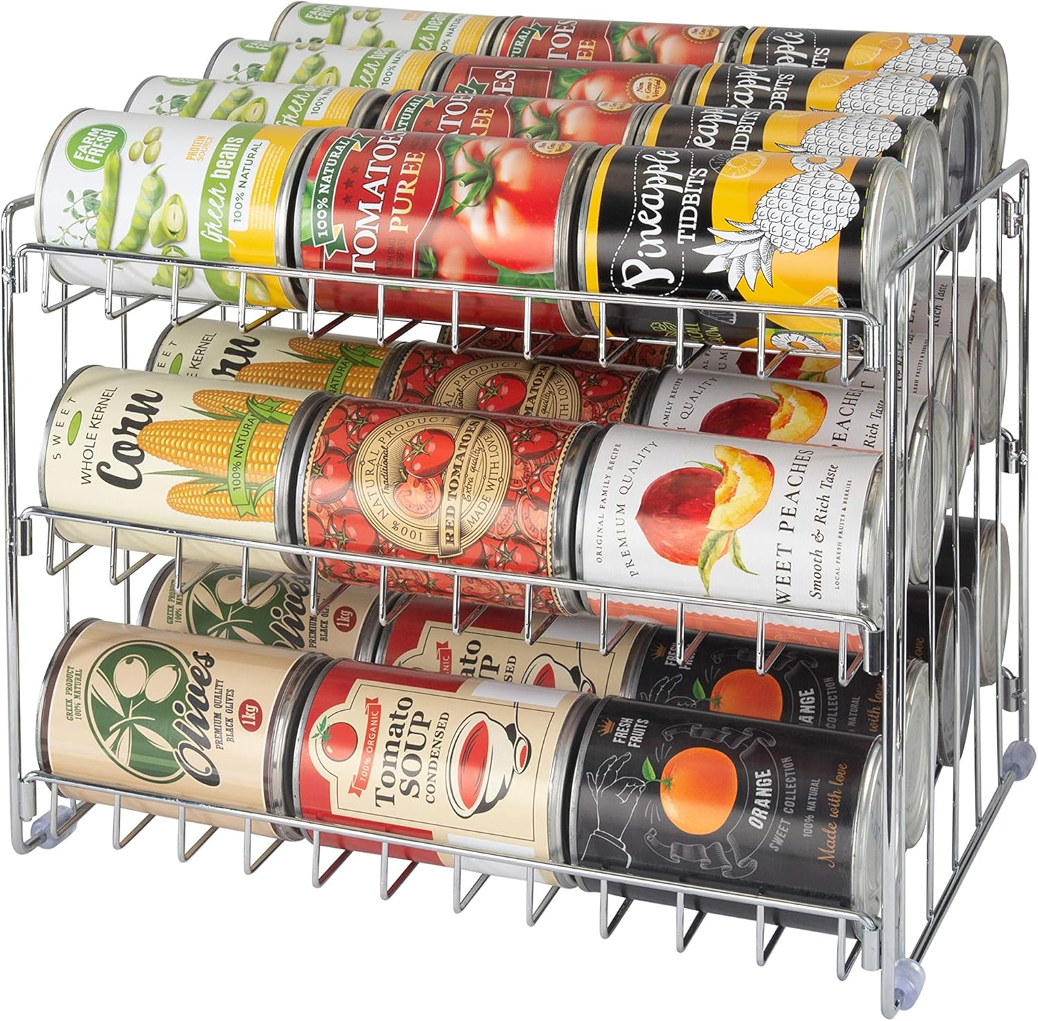 3 Tier Can Organizer | Chrome Steel Canned Food Storage Rack | Holds 36 ...