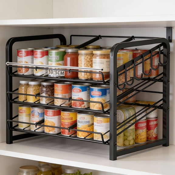 3-Tier Can Organizer Rack for Pantry, Cabinet – Adjustable Metal Wire Storage, Holds 36 Cans – Space-Saving Kitchen Solution