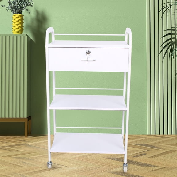 3-Tier Cart Trolley White Mobile Esthetician Rolling Utility Cart with Wheels