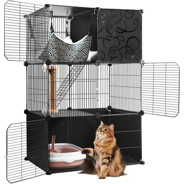 3 Tier Cat Cage, DIY Cat Cages Indoor Cat Enclosure Playpen with Cat