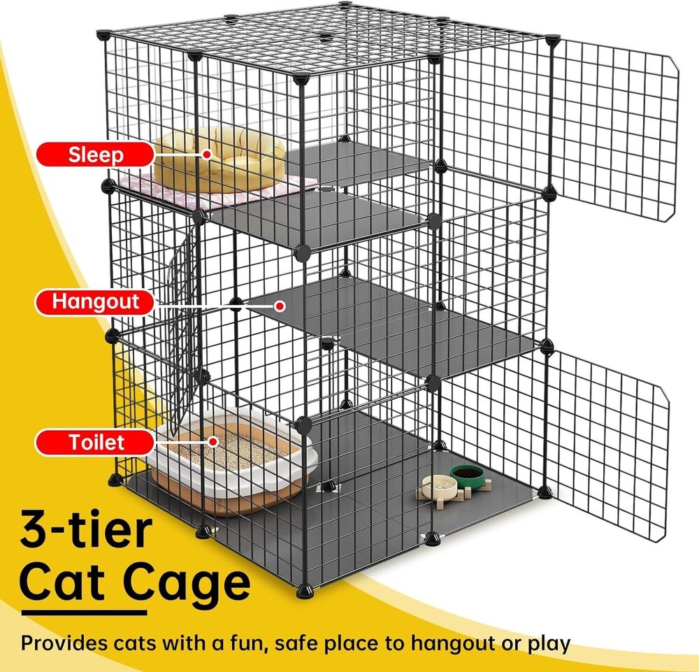 3Tier Cat Cage Indoor Enclosure DIY Cat Playpen Catio Detachable Metal