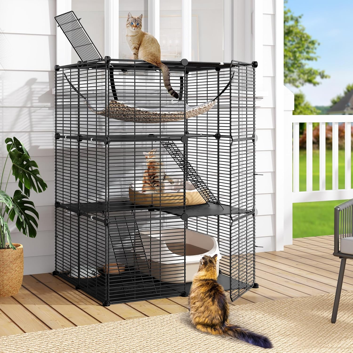 3Tier Cat Cage Indoor Enclosure, DIY Cat Playpen Metal Kennel for 12