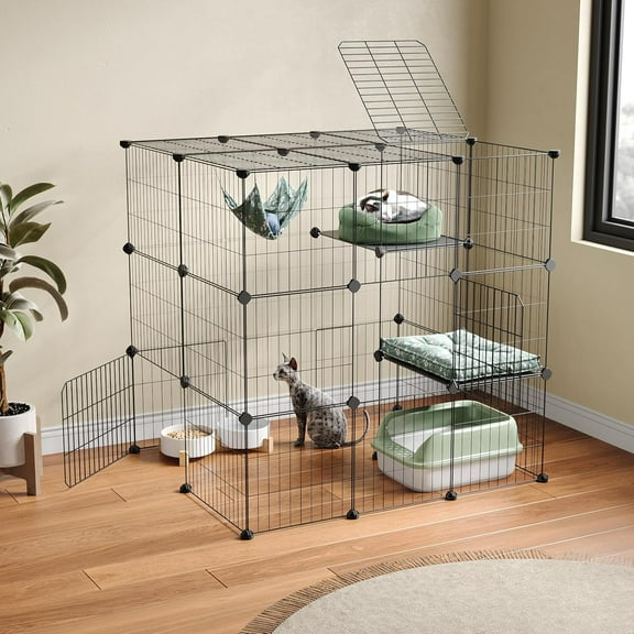3-Tier Cat Cages Indoor Enclosure DIY Cat Playpen Catio Detachable Metal Wire Kennels Cats Crate Large Extra Exercise Place Ideal for 1 Cat,35.4 Inches