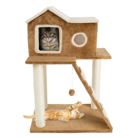 3-Tier Cat Tower with 2 Napping Perches Cat Condo 3 Sisal Rope Scratching Posts and Hanging Toy ? Cat Tree for Indoor Cats by Petmaker (Brown)