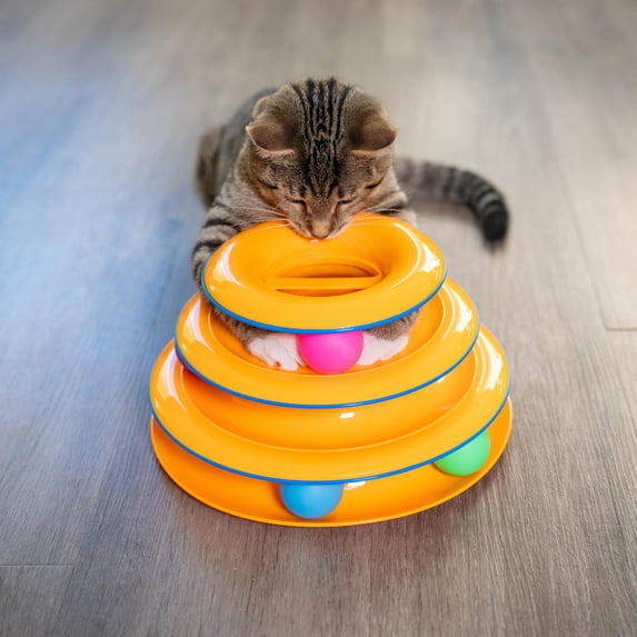 Tower of Tracks 3-Level Cat Track Toy with 6 Balls, Interactive Toy for Indoor Cats, Orange
