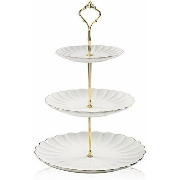 3 Tier Ceramic Cake Stand Wedding, Dessert Cupcake Stand for Tea Party Serving Platter (White)