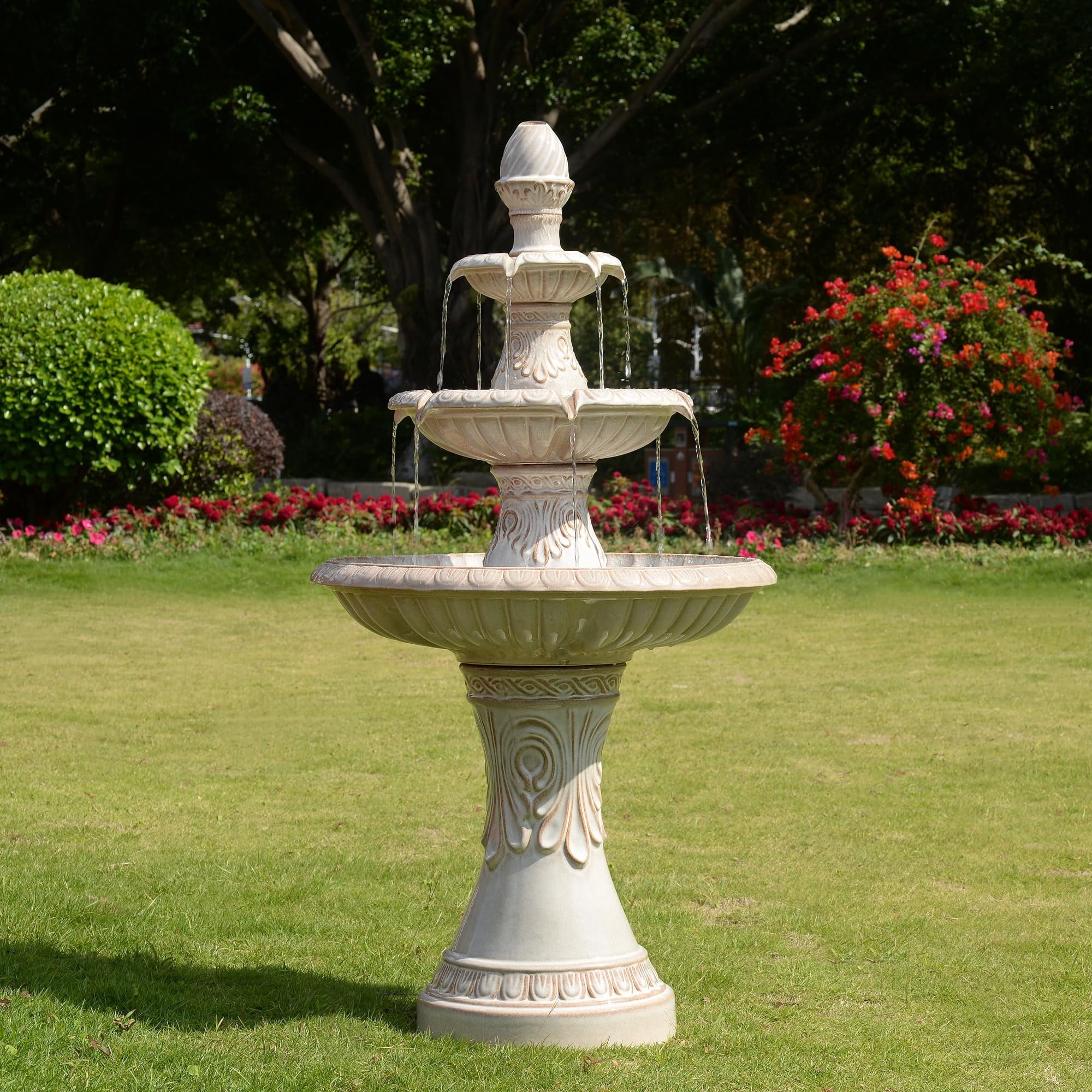 Hi-Line Gifts 3-Tier Ceramic Outdoor Garden Fountain - 46.5" - Cream