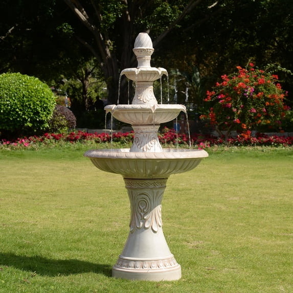 Hi-Line Gifts 3-Tier Ceramic Outdoor Garden Fountain - 46.5" - Cream