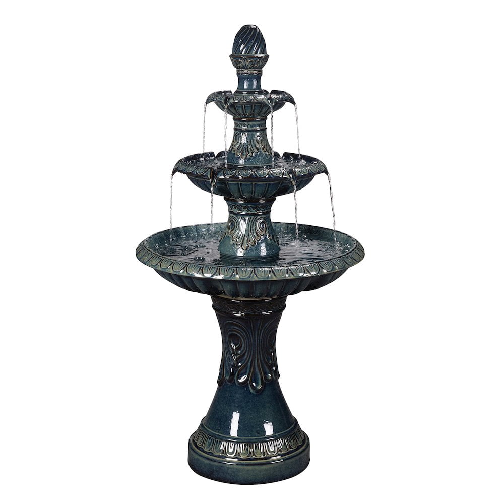 3 Tier Ceramic Fountain - Serene Blue Beauty, No Lights