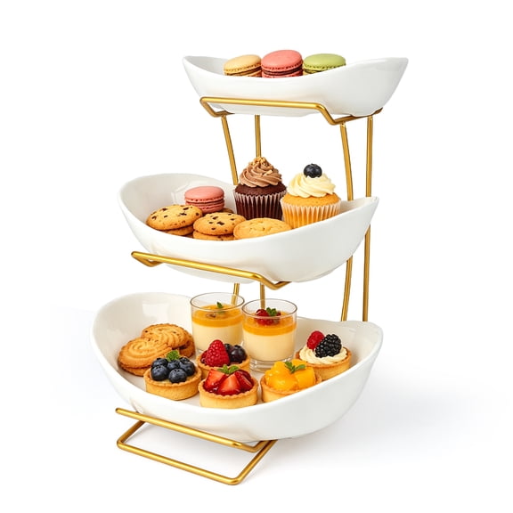 3-Tier Ceramic Fruit Bowl with Stand, White Fruit Basket, Storage Bowl for Living Room and Kitchen Countertops, Storage Rack for Vegetables, Snacks, Cakes, Bread, and Candy, Multi-Tier Fruit Platter