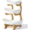 3 Tier Ceramic Fruit Bowl With Bamboo Wood Stand,Tiered Fruit Basket